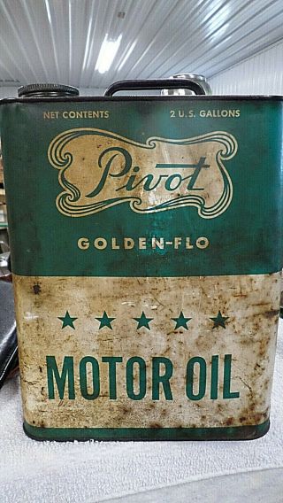 Vintage Advertising Pivot Golden - Flo Motor Oil 2 Two Gallon Oil Can