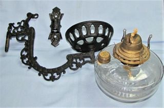 Vintage Oil Lamp With Cast Iron Wall Bracket And Wall Mount