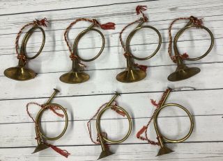 Vtg Hosley 7 Solid Brass French Horn Trumpet Christmas Ornament Wreaths Crafts