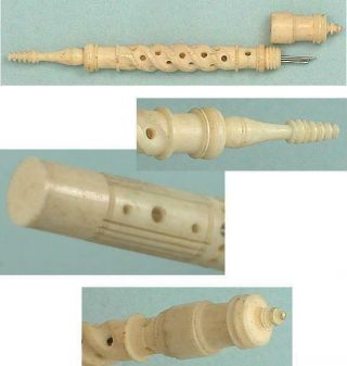 Wonderful Double Antique Carved Bone Needle Case English Circa 1830 3