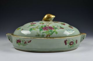 18th Century Chinese Export Famille Rose Celadon Bodied Warming Dish