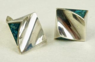 Vintage Mexico Ts - 30 Two Trees Sterling Silver & Inlay Turquoise Cufflinks
