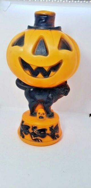 Vtg 13 " Empire Pumpkin Head Top Hat Black Cat Witch Halloween Blow Mold Skull