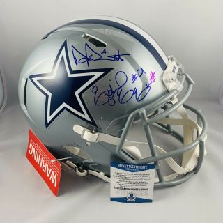 Dak Prescott Ezekiel Elliott Dual Signed Cowboys Authentic Speed Helmet Bas