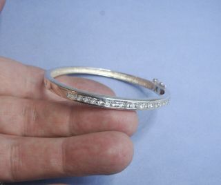 Old Vintage Sterling Silver Silver Cubic Zirconia Hinged Bracelet Bangle Fine C