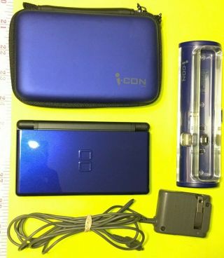 Vintage 2006 Cobalt Blue Usg - 001 Nintendo Ds Lite With Dock & Protective Case