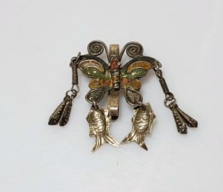 A Wonderful Qing Dynasty,  Chinese Silver And Enamel Hair Ornament.  Butterfly.