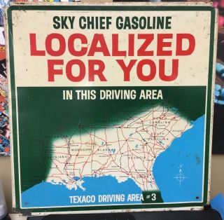 Vintage Texaco Sky Chief Gasoline Sign Oil U.  S.  Map 15 1/2 X 16”