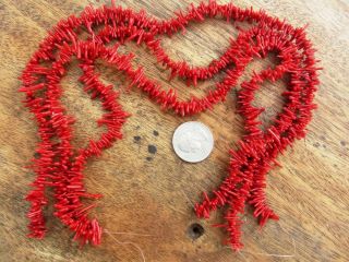 Three 16 " Strands Vintage Red Branch Coral Beads / Necklaces Fine 53.  8 Grams