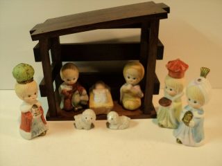 Vintage Nativity Set With Kids As Characters Of The Nativity.