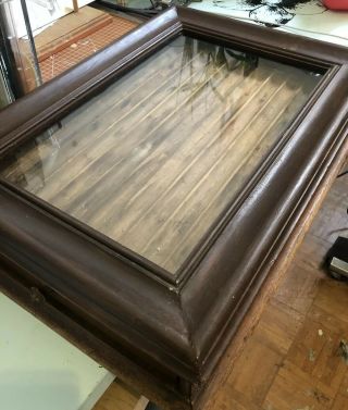 Antique Wood & Glass Fountain Pen Hinged Door Counter Top Display Case Drawer