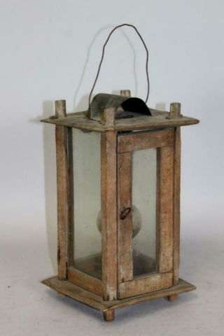 Rare 18th C England Wood & Glass Hanging Lantern Glass Best Surface