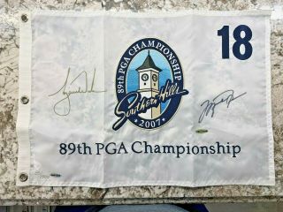 Tiger Woods Michael Jordan Signed/ Autographed Pin Flag Upper Deck Authenticated