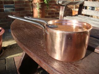 Antique Copper Pan & Lid,  Restored & Polished Decorative Saucepan Kitchen Display