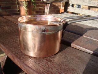 Antique Copper Pan & Lid,  Restored & Polished Decorative Saucepan Kitchen Display 2