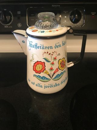 Complete Vintage Berggren Enameled Coffee Pot Swedish Kaffetaren Den Basta