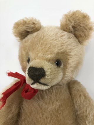 Vintage Steiff Teddy Bear Mohair 13” Jointed Ivory Red Bow