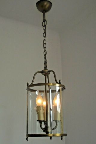 Stunning Large Vintage French Bronze Round Glass 3 Candle Hall Lantern 1410
