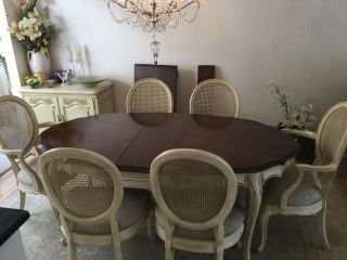 White Furniture Co Dining Table & 6 Chairs Mebane Furn W/ China Cabinet Leaves