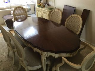 White Furniture Co Dining Table & 6 Chairs Mebane Furn w/ China Cabinet Leaves 3