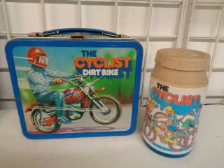 Vintage Aladdin The Cyclist Dirt Bike Metal Lunchbox Thermos No Lid