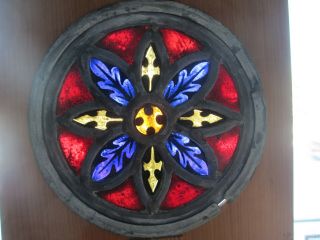Vintage Antique Mission Arts & Crafts Slag Stained Glass Round Panel Leaded