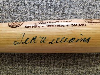 Ted Williams Autograph Signed Louisville Slugger Statistic Bat Auto Jsa Loa