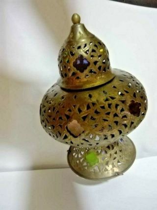 Vintage,  Antique Brass Metal Glass Arabic Moroccan Islamic Candle Lantern