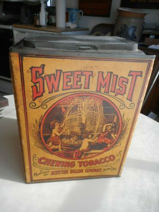 Antique Cardborad & Tin :sweet Mist " Chewing Tobacco Country Store Canister