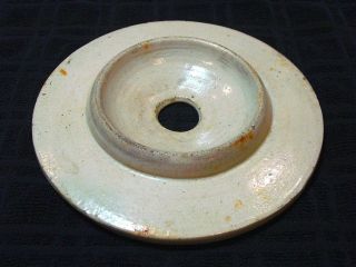 Vintage Antique Glazed Stoneware Butter Churn Lid About 8 Inch Diameter Country