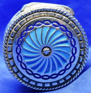 Round Continental Solid Silver & Enamel Repousse Pill Box 2.  25 Cm Dia & 16.  7 G