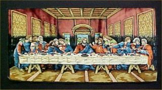 Vintage Antique Tapestry Style Last Supper Large Wall Hanging 20x38 " Estate Find