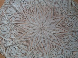Antique Vintage Handmade Round Crochet Lace Ecru Tablecloth Runner 28 "