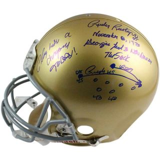 Lou Holtz & Rudy Ruettiger Notre Dame Signed Helmet & Sack Play Diagram Insc