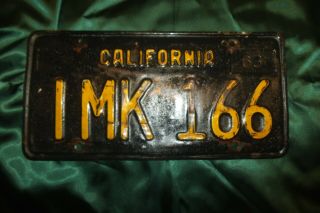 Vintage California Black & Yellow License Plate 1963 Ca Imk.  166