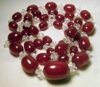 Antique 42 " Cherry Amber Bakelite Faturan Barrel Bead Necklace 116 G 5 Day Nr