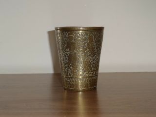 C.  18th - Antique Vintage Indian India Brass Bronze Water Cup Vase Hand Engraved