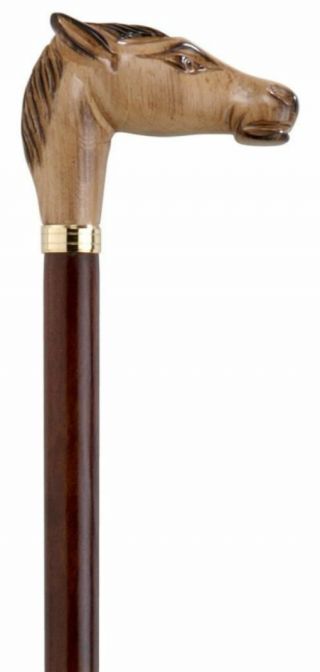 Wooden Carved Horse Head Walking Stick Beech Wood Cane Design Collectable Canes