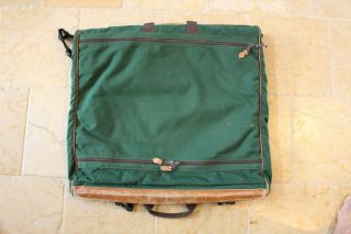 Vintage L.  L.  Bean Green Canvas & Brown Leather Garment Travel Bag Luggage 2