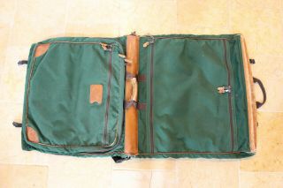 Vintage L.  L.  Bean Green Canvas & Brown Leather Garment Travel Bag Luggage 3