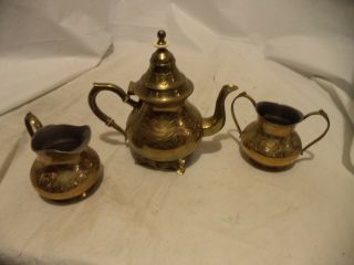 Vintage Solid Brass 3 Pc Tea Set