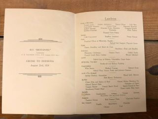 White Star Line Luncheon / Dinner Menus August 1934 Mv Britannic Bermuda Cruise