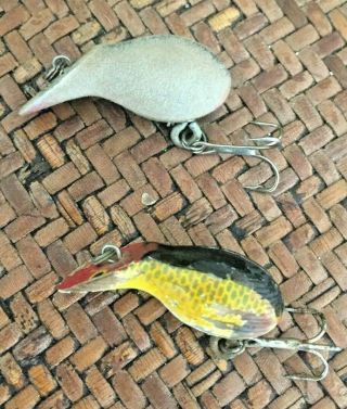 2 Vintage Old Heddon Wood Widget Mouse & Bug Old Fly Rod Fly Fishing Lures