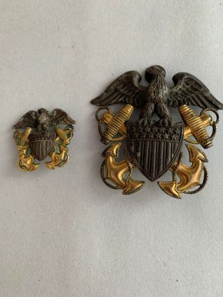 Vintage Ww2 Navy Hat Pins Gold Filled Sterling Silver Marked