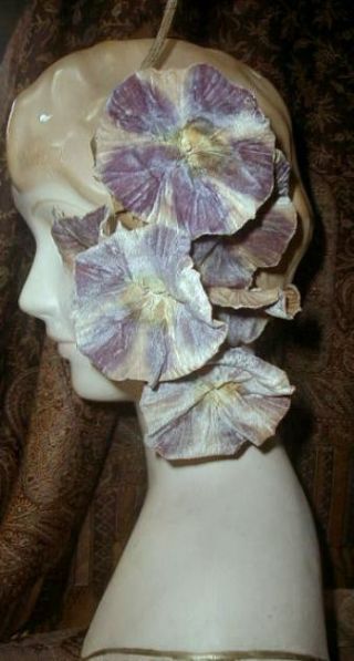 Gorgeous 1912 Antique Edwardian French Millinery Flowers Purple Morning Glories