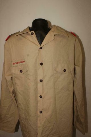 Vintage Bsa Boy Scouts Of America Men Large Uniform Shirt 597 Tan Plain Sleeved