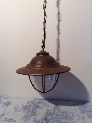 Nautical Distressed Style Lantern Ceiling Light With Copper Metal Hood (2810)