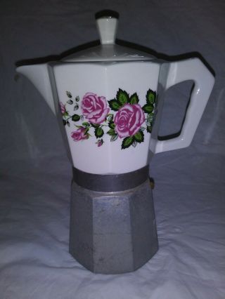 Vintage Flory Express Stove Top Coffee Maker W/ceramic Pot Made In Italy