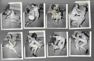 Vintage Risque Pinup Photos 8 Bw Two Women Fighting In Apt 1950s Clipped Corners