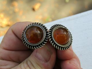 Vintage Sterling Silver Cuff Links With Amber Stones